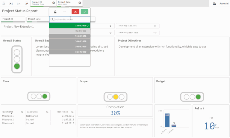 Dashboard with our Traffic Light Extension for Qlik Sense